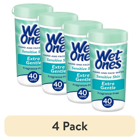 (4 pack) Wet Ones Sensitive Skin Hand Wipes, Fragrance Free, Unscented, 40 Ct Canister, Hypoallergenic, FSA/HSA eligible