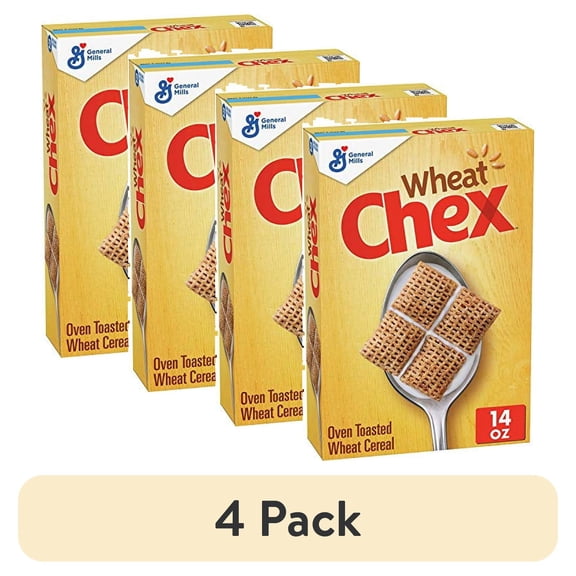(4 pack) Wheat Chex Cereal Whole Grain, 14 oz