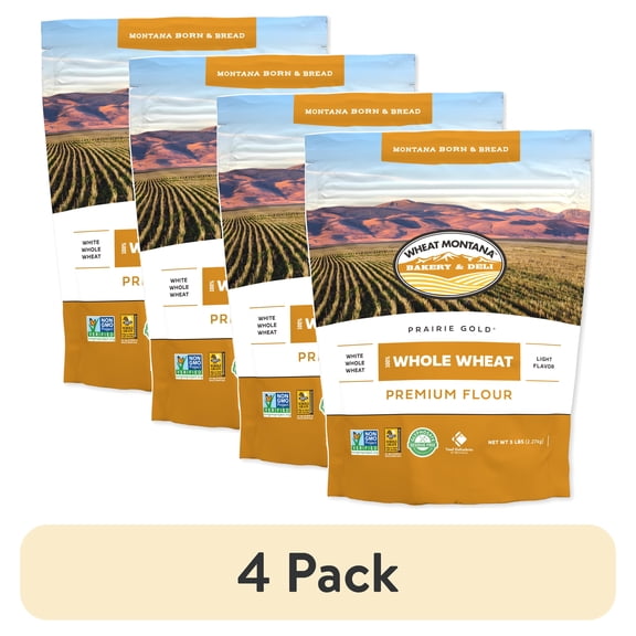 (4 pack) Wheat Montana Bakery, Prairie Gold Whole Wheat Flour, Non-GMO Verified, Certified Kosher, 5 lbs
