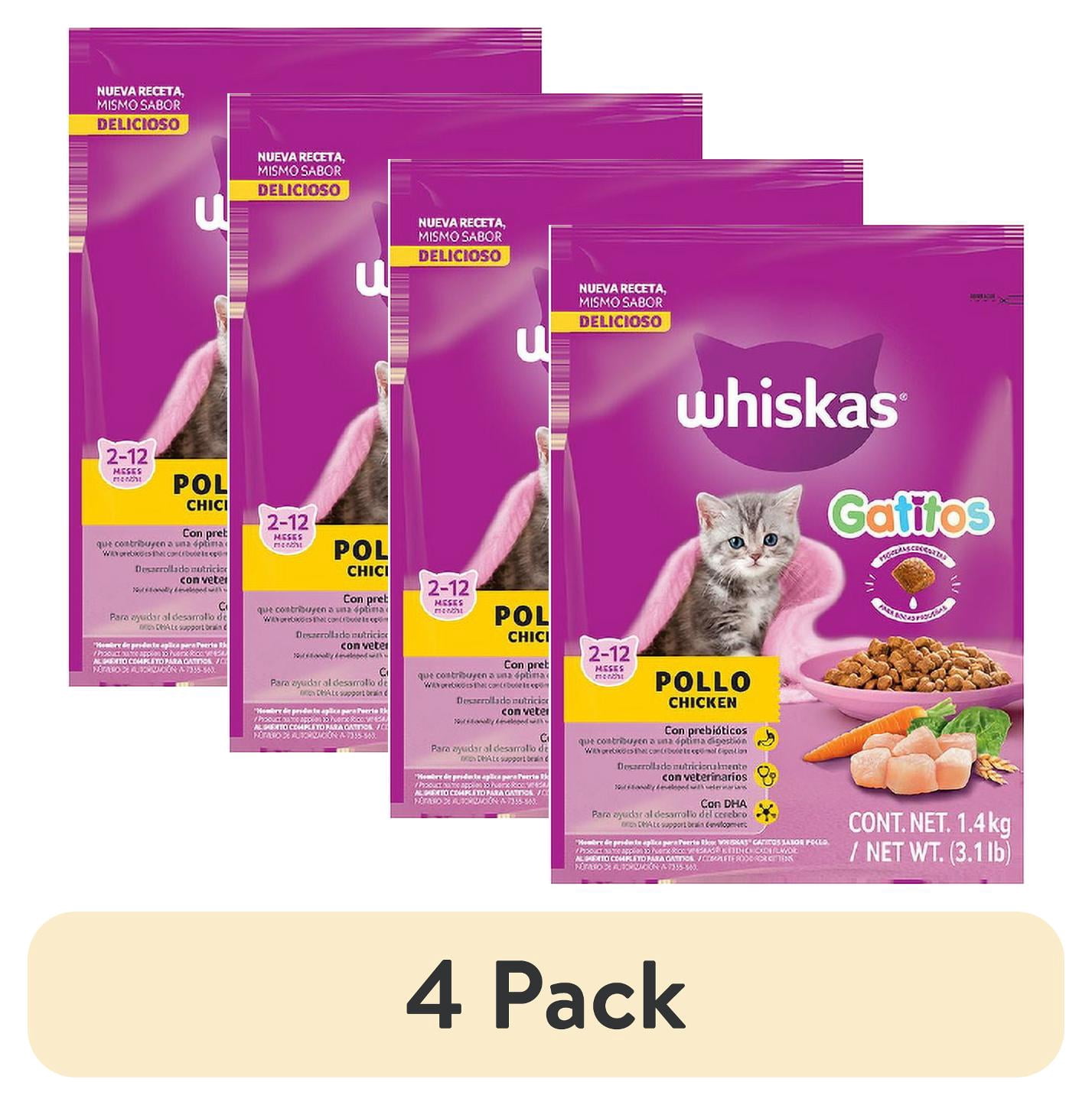 (4 pack) Whiskas Dry 2 to 12 Months Kitten Food, Chicken Flavor, 3.1lb