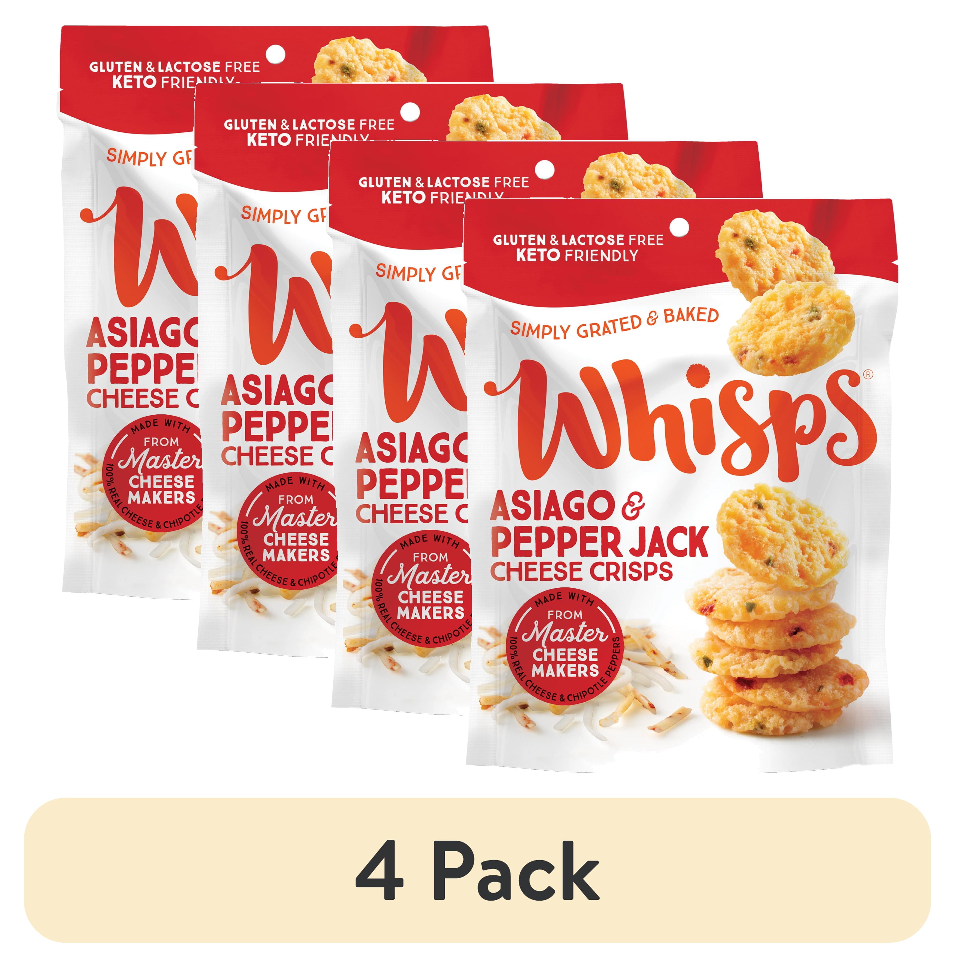 (4 pack) Whisps Asiago & Pepper Jack Cheese Crisps, Protein from 100% Cheese, 1.95 oz