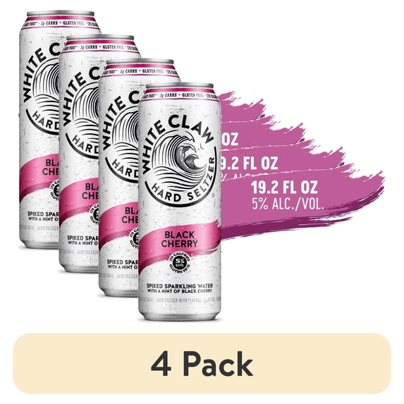 (4 pack) White Claw Hard Seltzer Black Cherry, 19.2 fl oz Can, 5% ABV