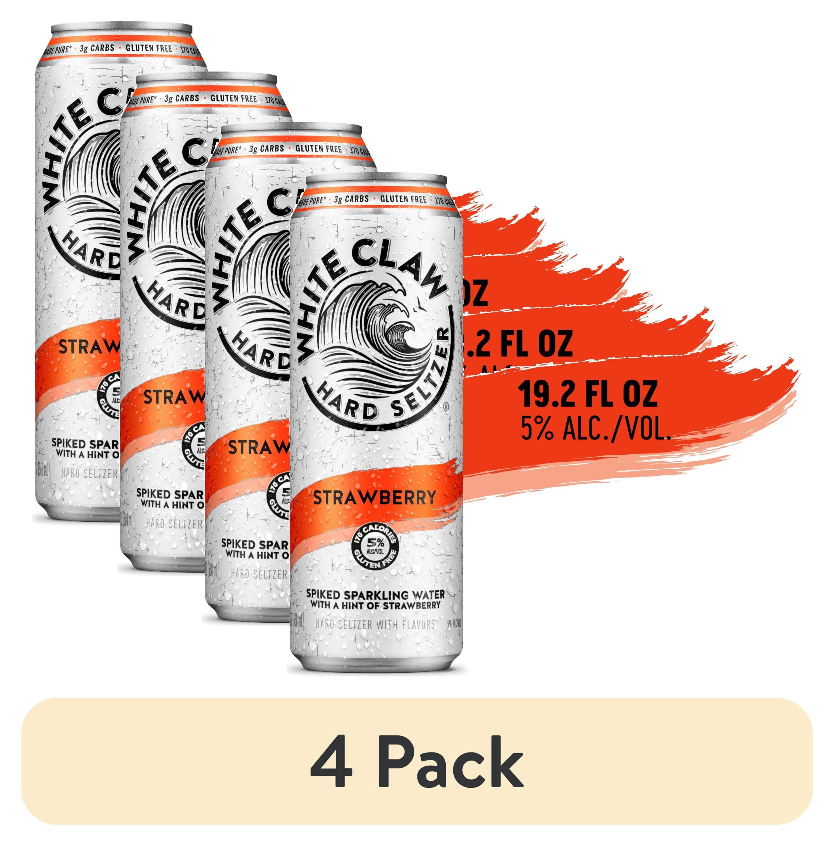 (4 pack) White Claw Hard Seltzer Strawberry, 19.2 fl oz Can, 5% ABV