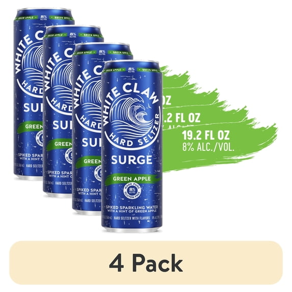 (4 pack) White Claw Surge Hard Seltzer Green Apple, 19.2 fl oz Can, 8% ABV