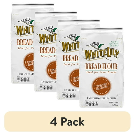 (4 pack) White Lily Bread Flour, 5 lb Bag