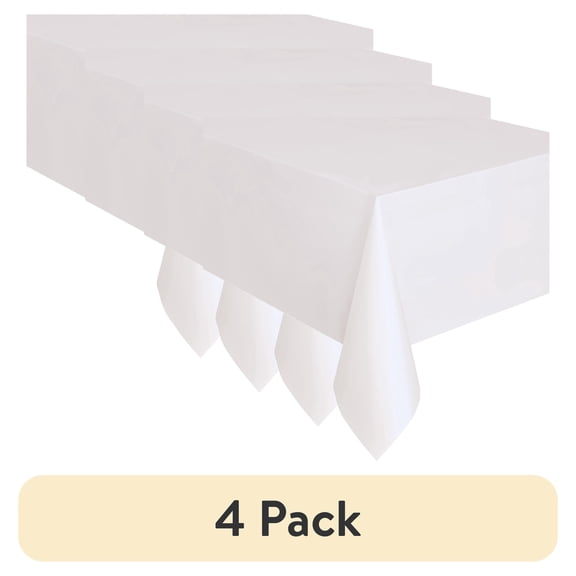(4 pack) 3 Count 54 IN x 108IN White Rectangular Plastic Table Covers by Way To Celebrate