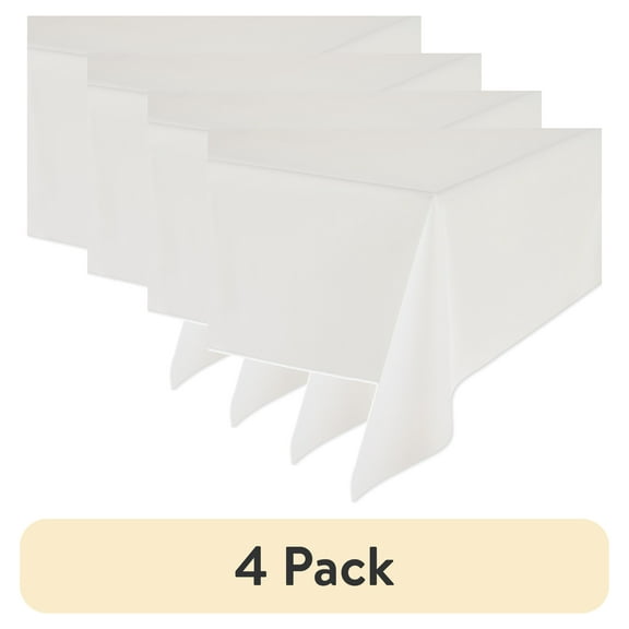 (4 pack) Rectangular 54" x 108" White Plastic Table Covers, 3 Count, by Way To Celebrate