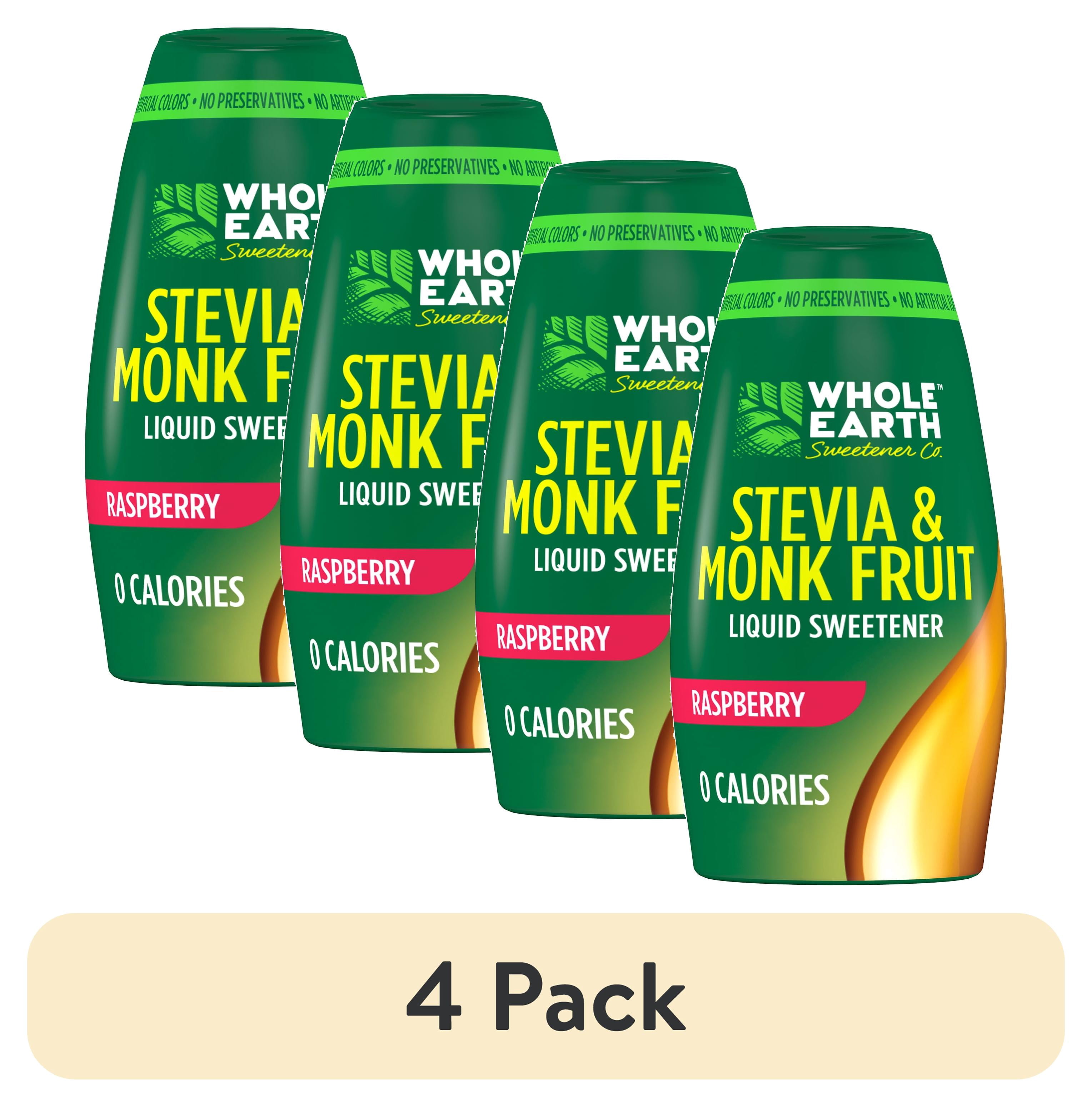 (4 pack) Whole Earth Raspberry Liquid Sweetener, Stevia & Monk Fruit, 1.62 fl oz