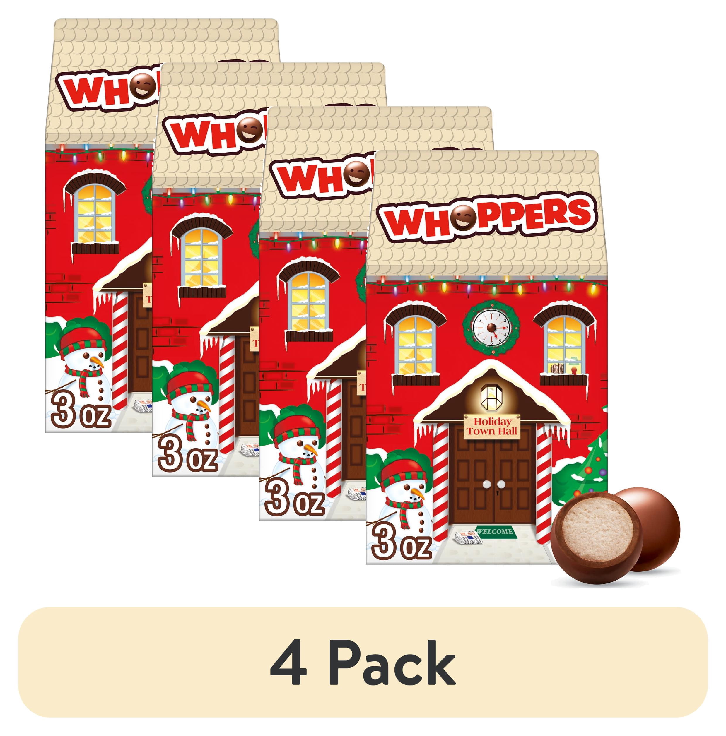 (4 pack) Whoppers Malted Milk Balls Christmas Holiday Candy Stocking Stuffers, Carton 3 oz