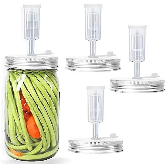 4 pack Wide Mouth Mason Jar Fermentation Lids Airlock Caps for Sauerkraut Kimchi Pickles Silver