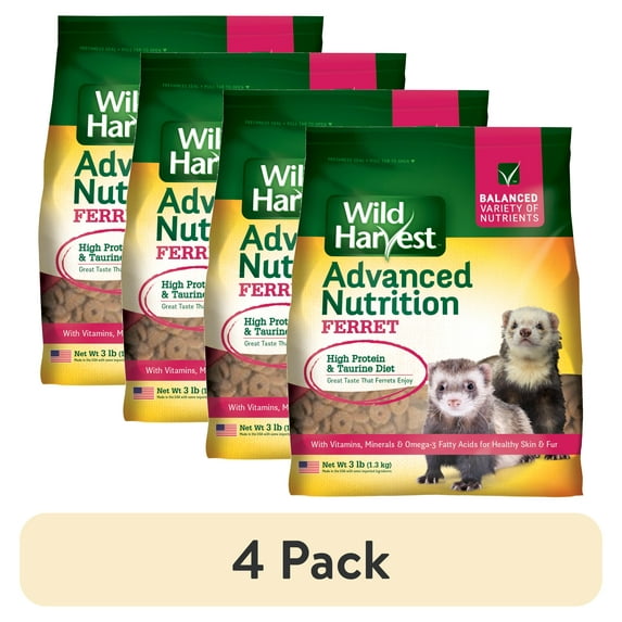(4 pack) Wild Harvest Advanced Nutrition Ferret 3 Pounds, High Protein And Taurine Diet