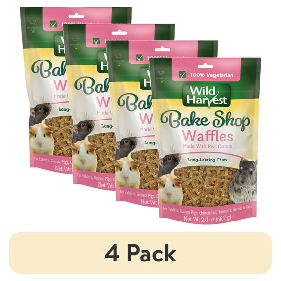 (4 pack) Wild Harvest Bake Shop Waffles for Small Animals, 2-in-1 Edible Long-Lasting Chew and Treat, 2 oz