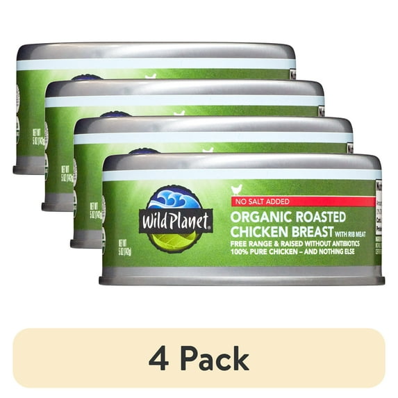 (4 pack) Wild Planet Organic Roasted Chicken Breast with Rib Meat, No Salt Added, 5 oz can