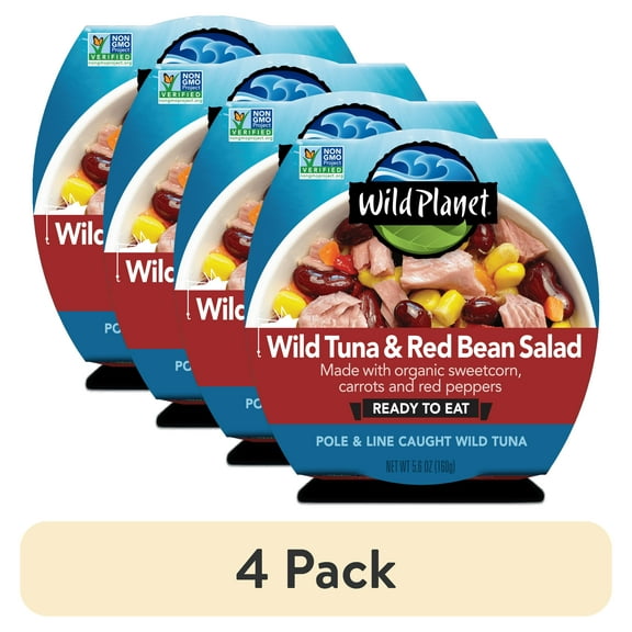 (4 pack) Wild Planet Wild Tuna & Red Bean Salad with Veggies, Ready to Eat, 5.6 oz Can