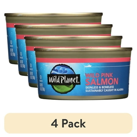 (4 pack) Wild Planet Alaska Wild Pink Salmon, 6 oz Can