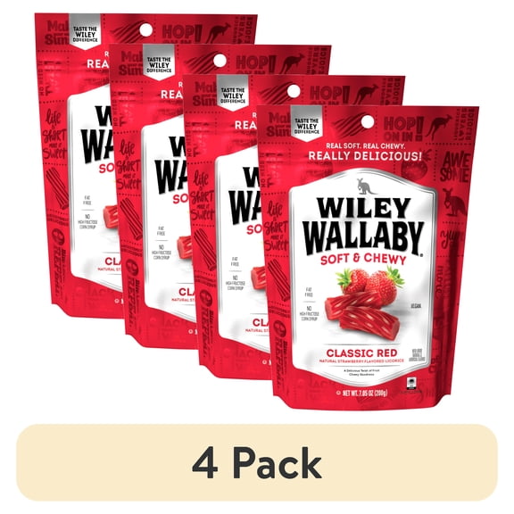 (4 pack) Wiley Wallaby Classic Red Licorice Candy, 7.05 oz. Resealable Bag