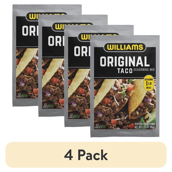 (4 pack) Williams Taco Seasoning Mix – 1.25 oz Packet – Bold Flavor for Tacos, Burritos, Nachos & More