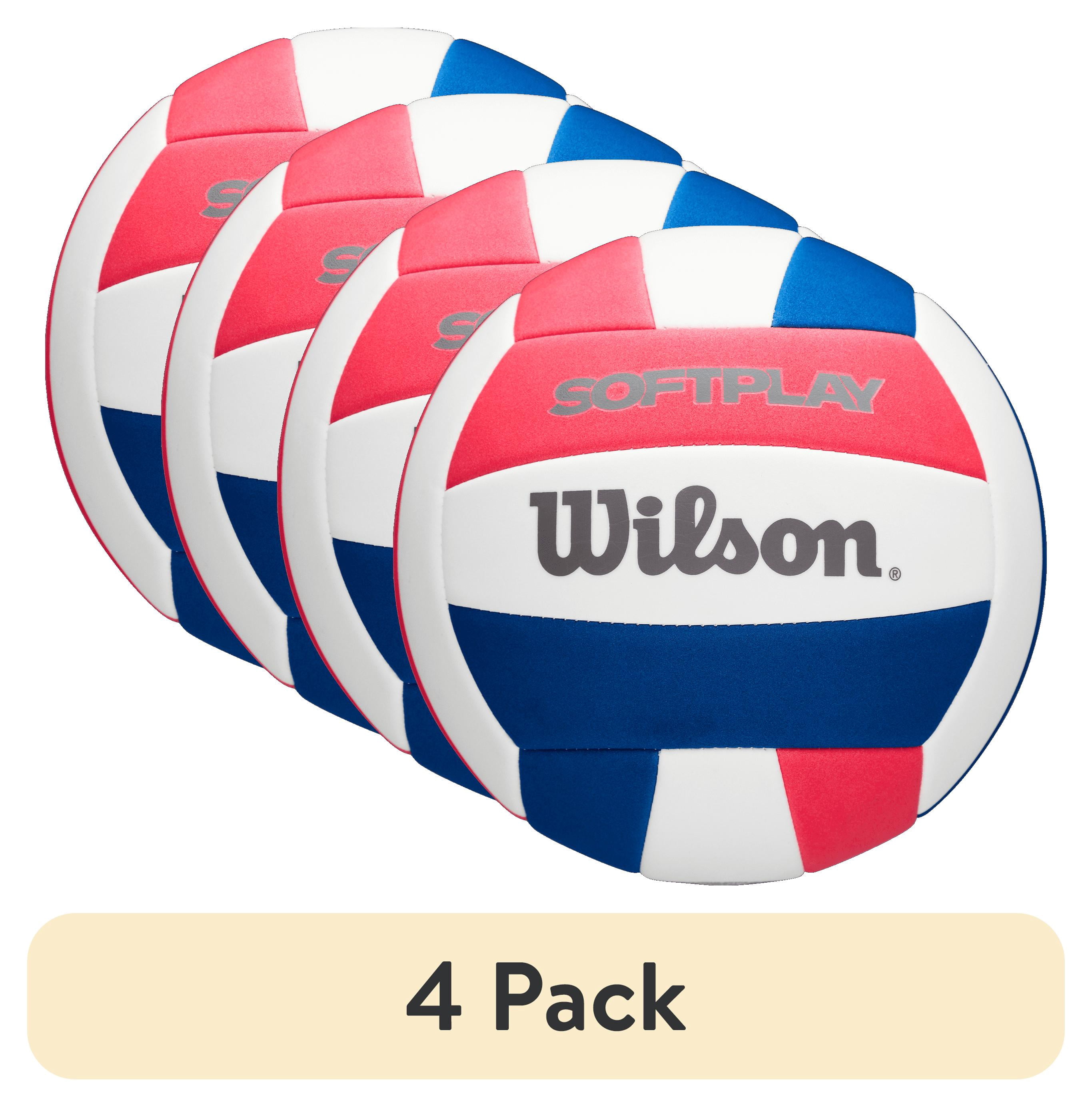 (4 pack) Wilson Soft Play Volleyball, Official Size, Red/White/Blue – Indoor & Outdoor Recreational Volleyball for Beach, Gym, and Backyard Play