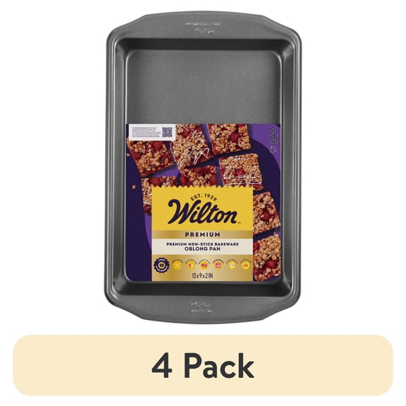(4 pack) Wilton Premium Non-Stick Oblong Large Brownie Pan 9" x 13" Rectangular Baking Pan, Packaging May Vary