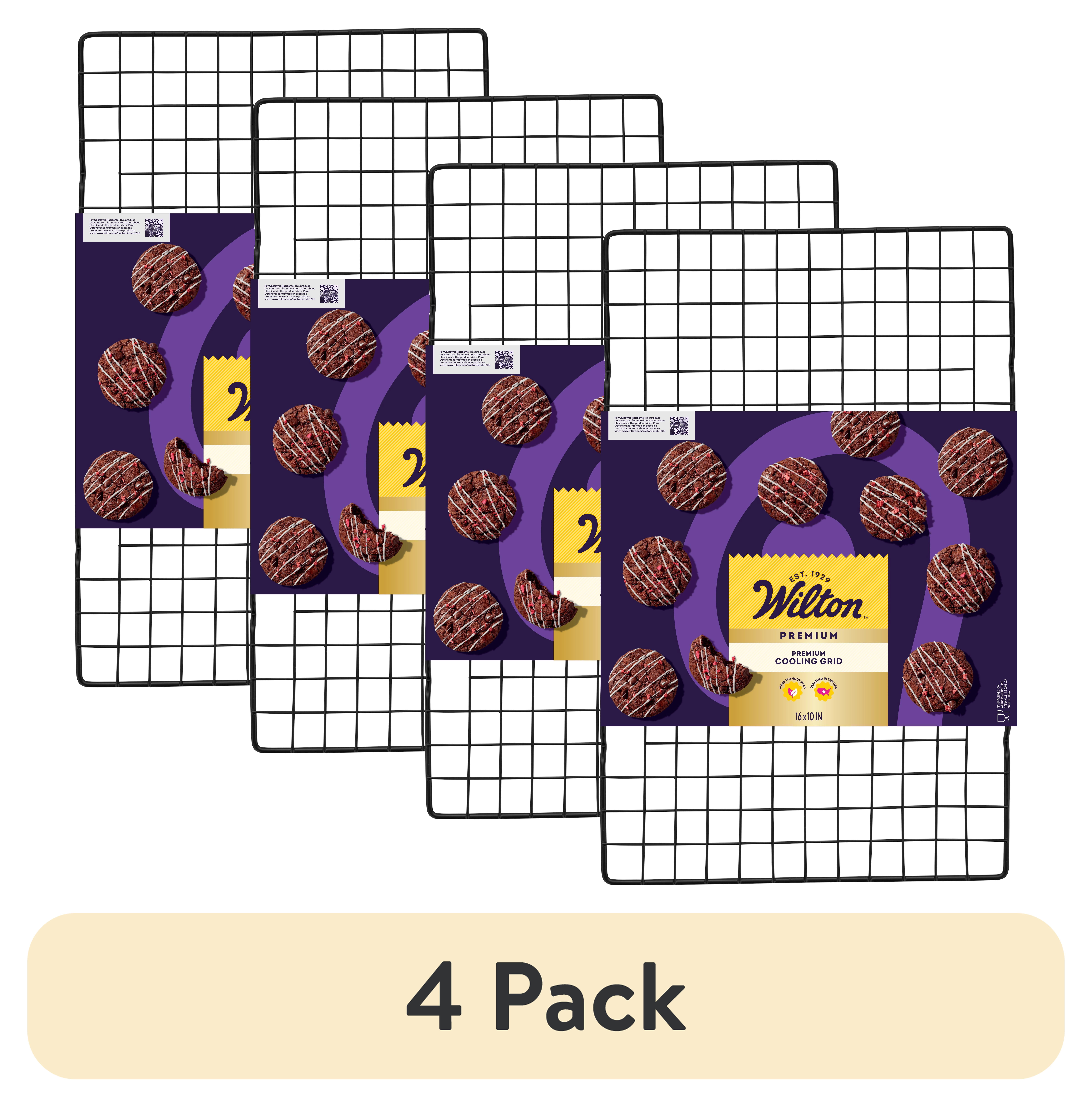 (4 pack) Wilton Premium Rectangular Cooling Grid Rack Checkered Grid 16" Length x 10" Width, Packaging May Vary