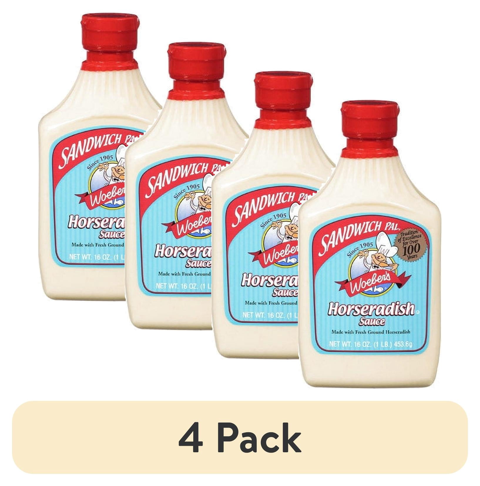 (4 pack) Woeber's Sandwich Pal Horseradish Sauce, 16 oz Squeeze Bottle