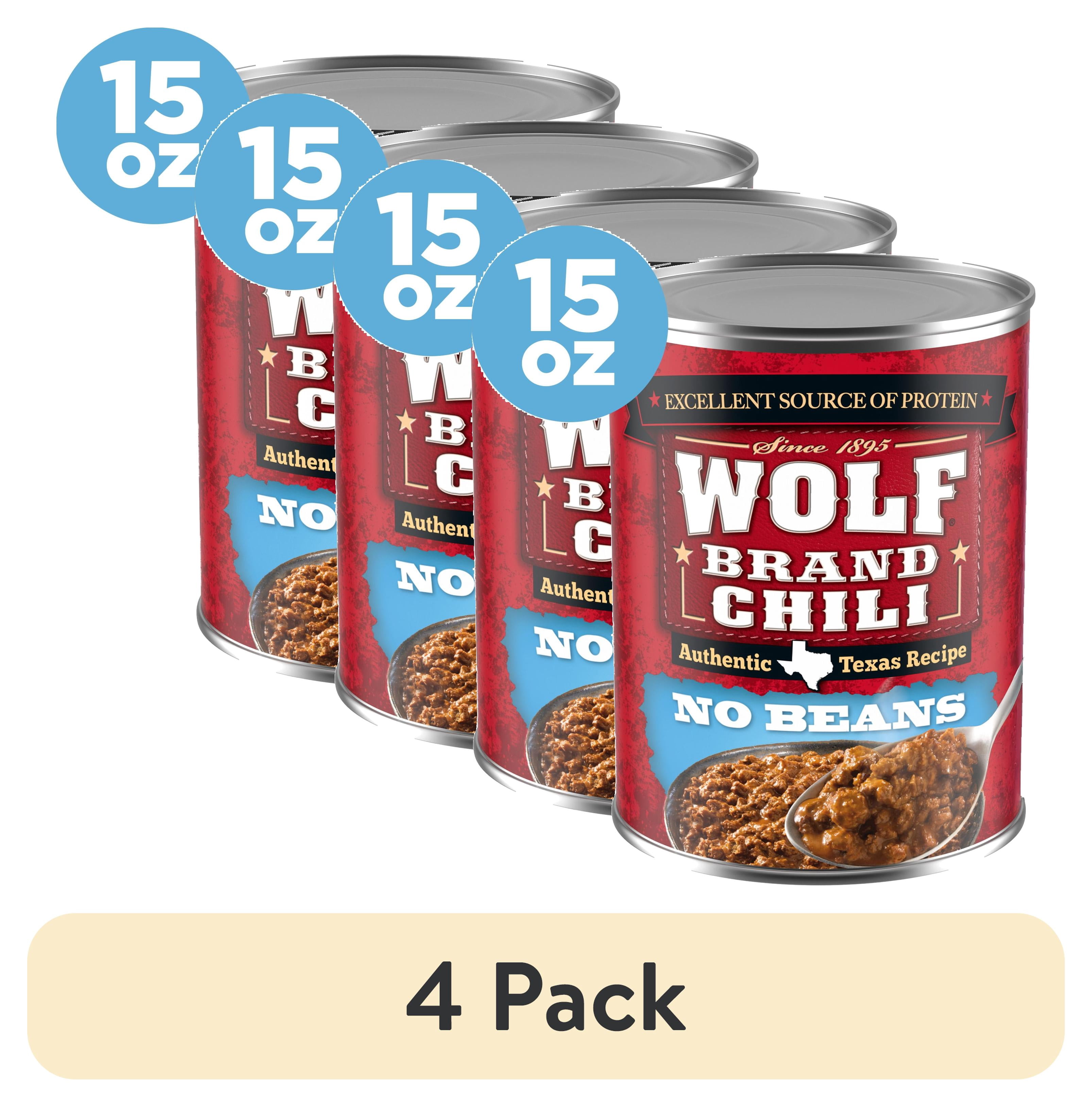(4 pack) Wolf Brand Chili No Beans, Chili Without Beans, 25g Protein Per Serving, 15 oz. Can