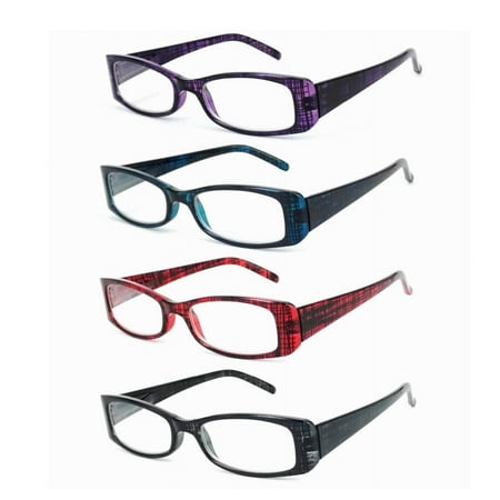 4-pack Women's Computer Readers - Blue Light Blocking Scratch Resistant Reading Glasses for Women (Precious Stones, 2.00)