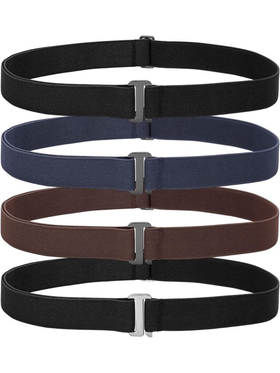 4 pack Womens Invisible Adjustable Elastic No Show Flat Buckle Stretchable Belt for Jeans Pants Dresses