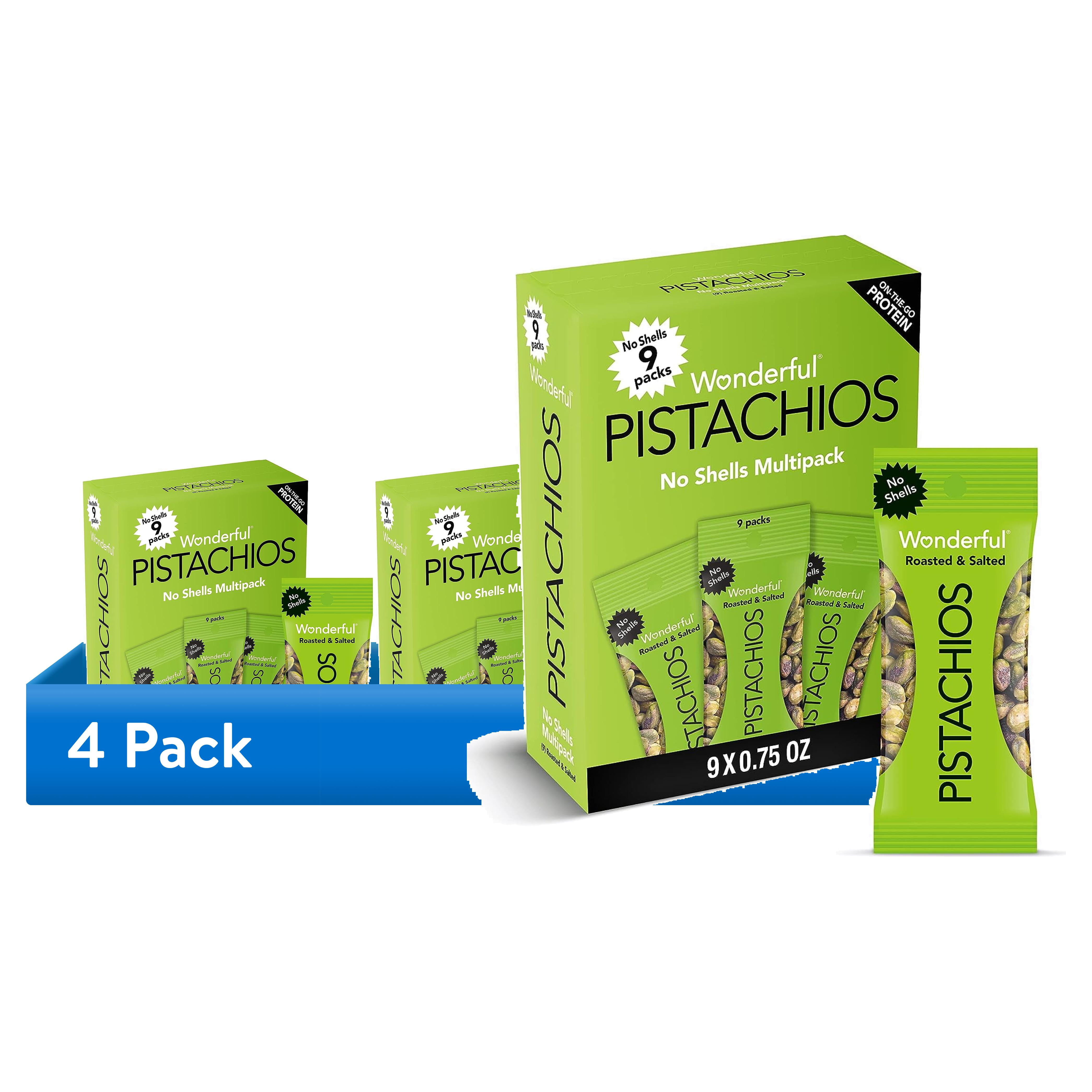 (4 pack) Wonderful Pistachios, No Shell, Roasted & Salted 0.75 oz Bag ...