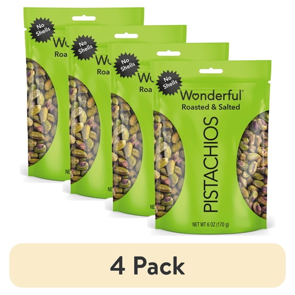 (4 pack) Wonderful Pistachios No Shells Roasted & Salted Nuts, 6 Ounce Bag