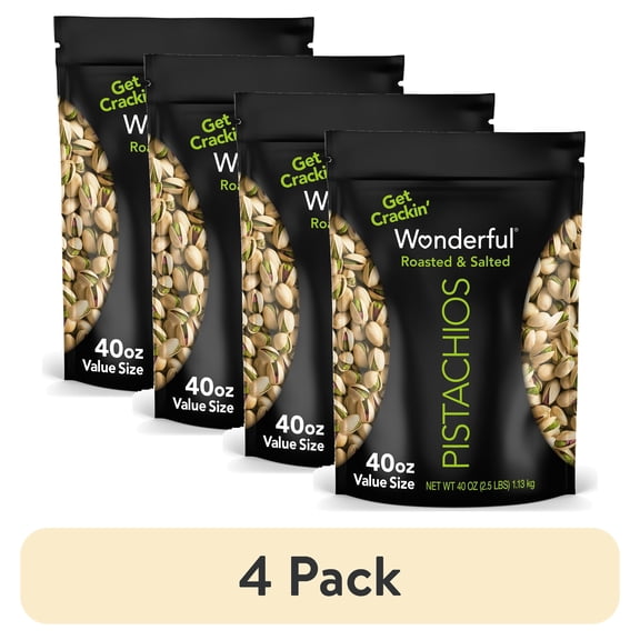 (4 pack) Wonderful Pistachios In-Shell Roasted & Salted Nuts, 40 Ounce Bag