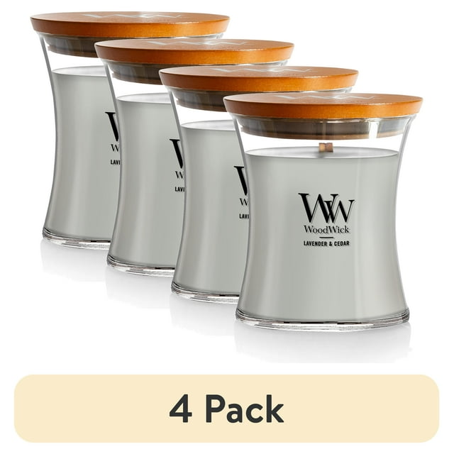 (4 pack) WoodWick Candles Medium Hourglass Scented Candle, Lavender & Cedar, 9.7 oz