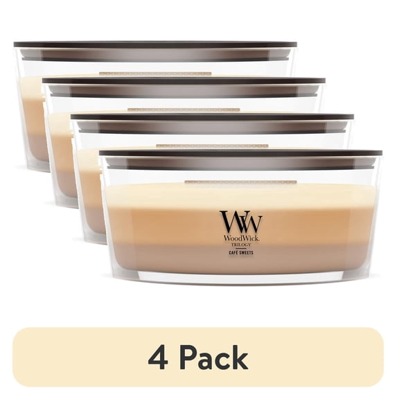(4 pack) WoodWick Ellipse Trilogy Scented Candle, Café Sweets, 16 oz