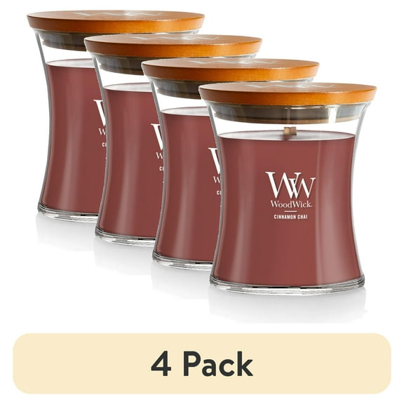 (4 pack) WoodWick Medium Hourglass Scented Candle, Cinnamon Chai, 9.7 oz