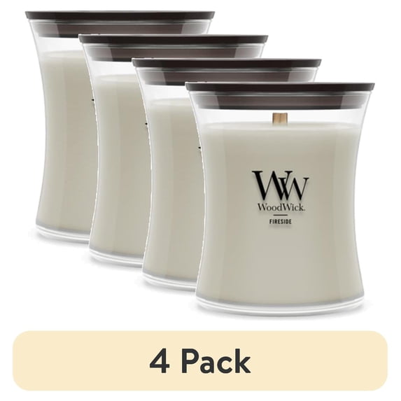 (4 pack) WoodWick Medium Hourglass Scented Candle, Fireside, 9.7 oz
