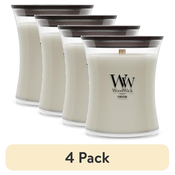 (4 pack) WoodWick Medium Hourglass Scented Candle, Fireside, 9.7 oz