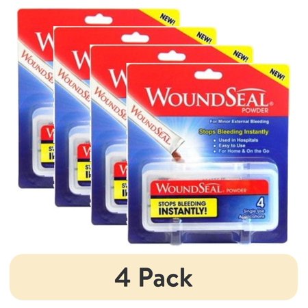 (4 pack) WoundSeal Topical Powder for Minor External Bleeding, Stops Bleeding Instantly, Easy-Pour Tube Applicator, 4 Count