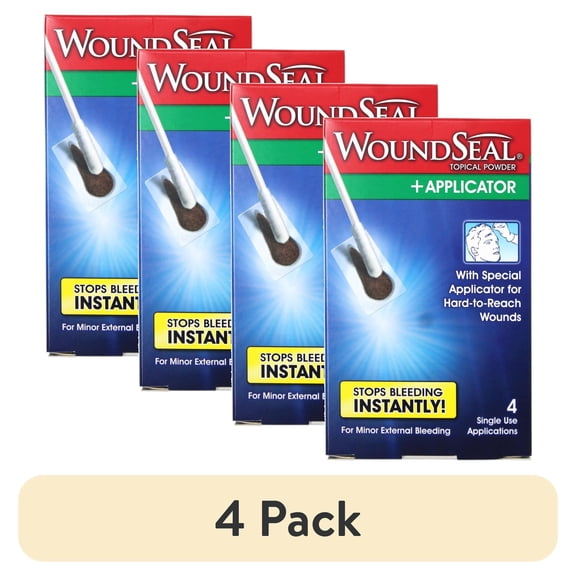 (4 pack) WoundSeal Topical Powder with Applicator Stops Bleeding Instantly for Minor External Bleeding 4 Single Use Applications