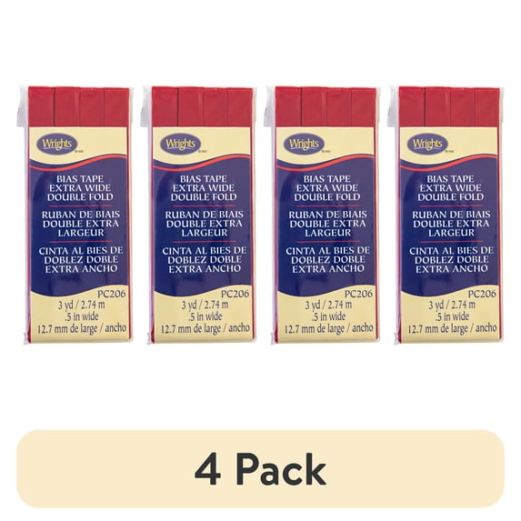 (4 pack) Wrights 1/2" Brick Extra Wide Double Fold Bias Tape, 3 yd