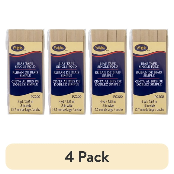 (4 pack) Wrights 1/2" Khaki Single Fold Bias Tape, 4 yd