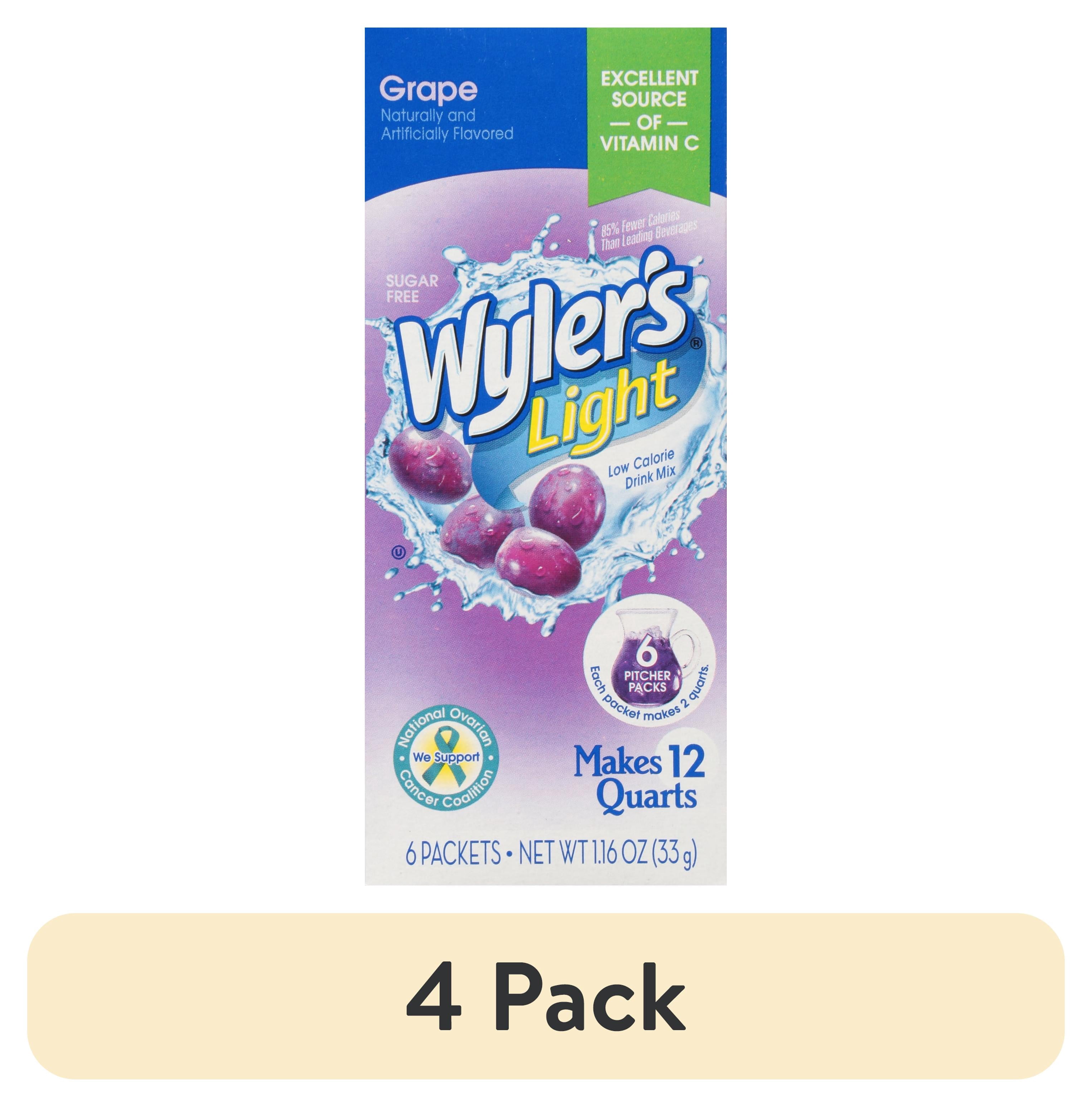 (4 pack) Wyler's Light Grape Low Calorie Drink Mix, Sugar Free Powdered Drink Mix, 1.16 oz, 6 Count