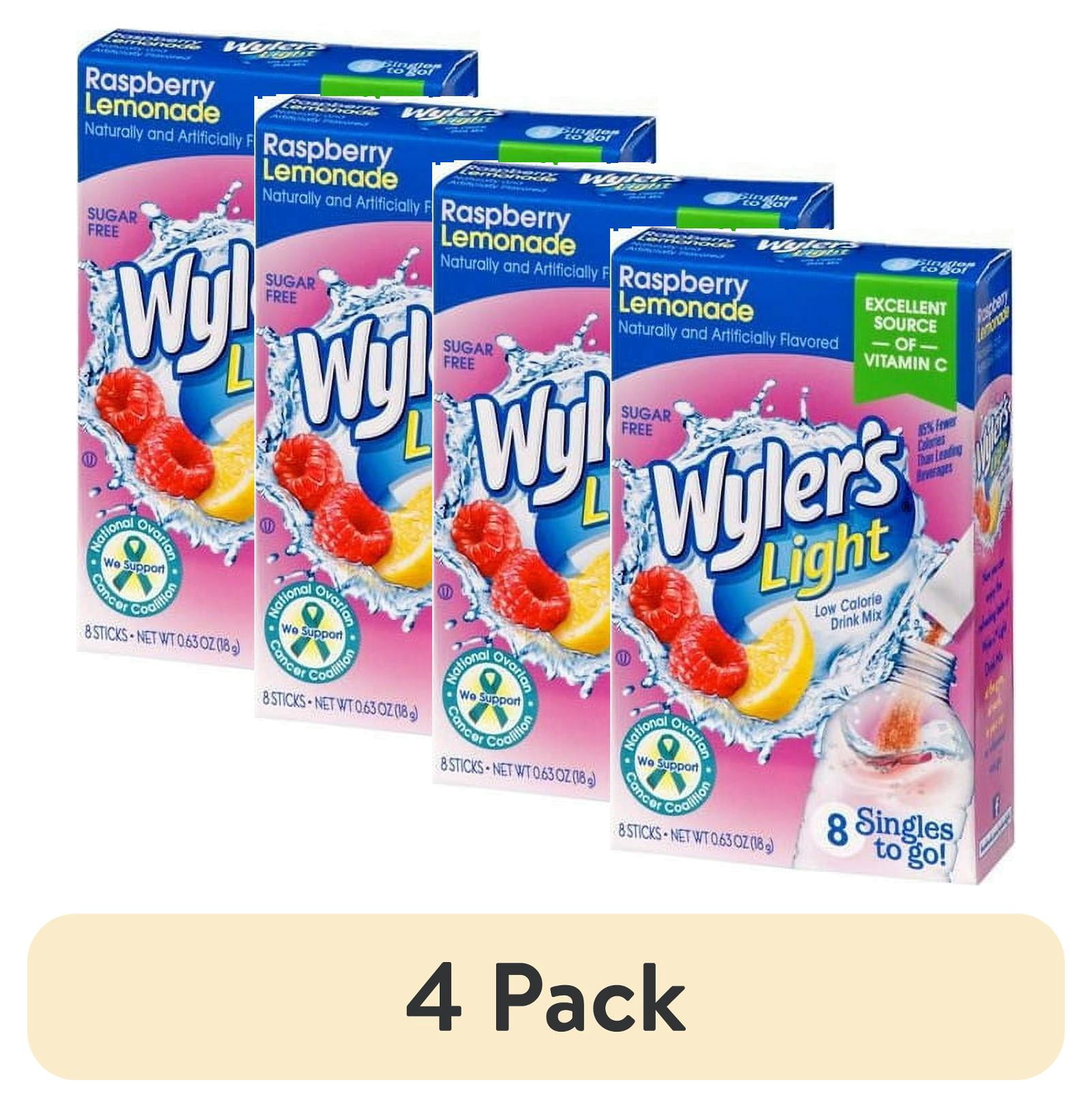 (4 pack) Wyler's Light Singles To Go Powder Packets, Water Drink Mix, Raspberry Lemonade