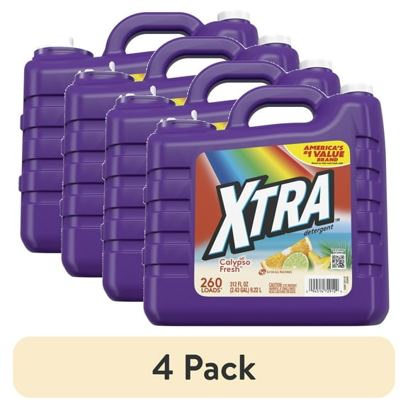 (4 pack) Xtra Liquid Laundry Detergent Soap, Calypso Fresh Scent, 312 fl oz, 260 Loads