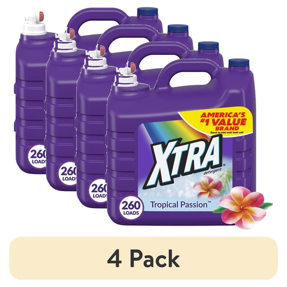 (4 pack) Xtra Tropical Passion, 260 Loads Liquid Laundry Detergent, 312 fl oz