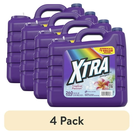 (4 pack) Xtra Tropical Passion, 260 Loads Liquid Laundry Detergent, 312 fl oz