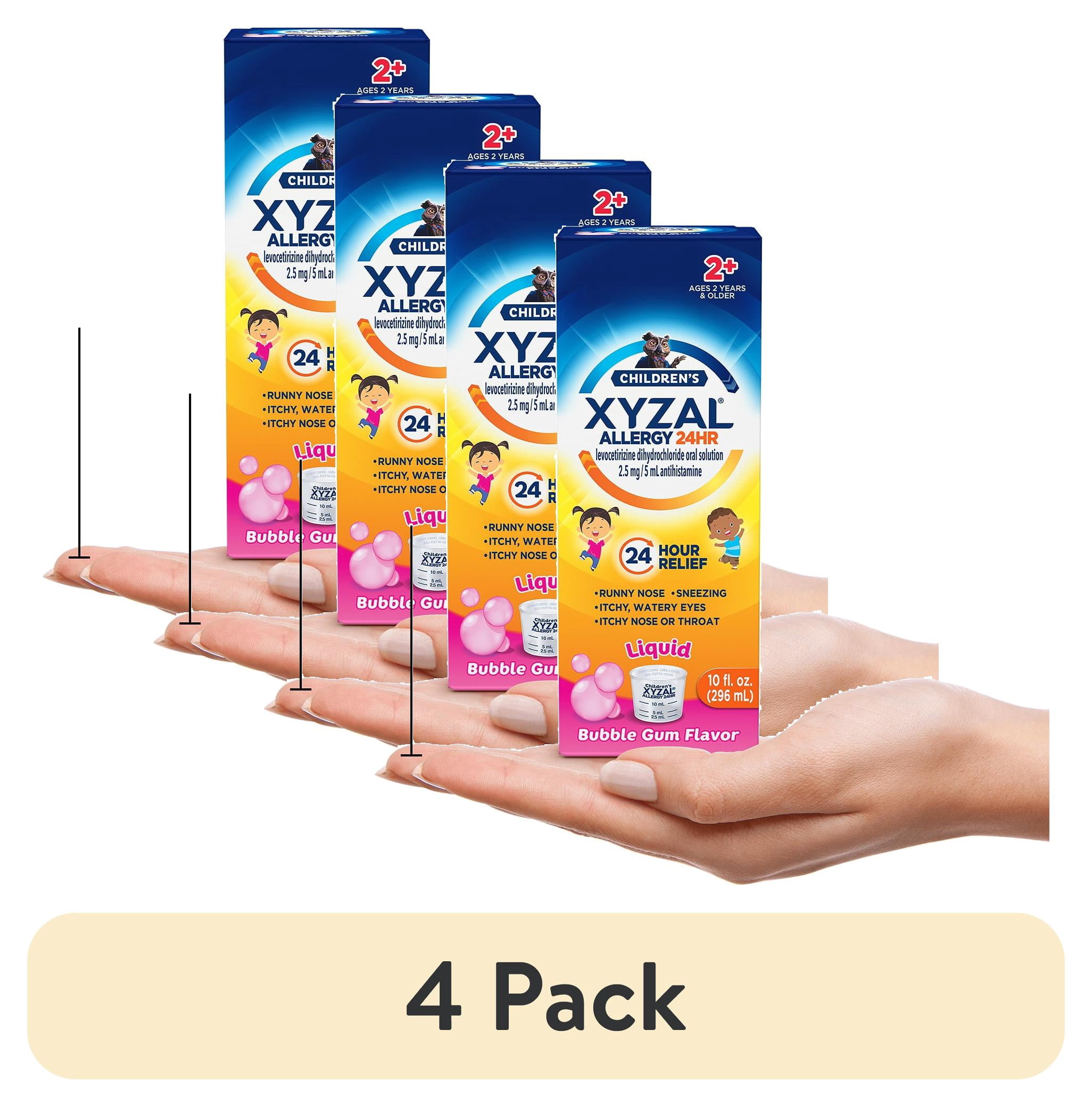(4 pack) Xyzal Children's 24 Hour Allergy Relief Medicine for Kids, Levocetirizine Dihydrochloride Liquid Antihistamine, Bubble Gum, 10 Fl. oz.