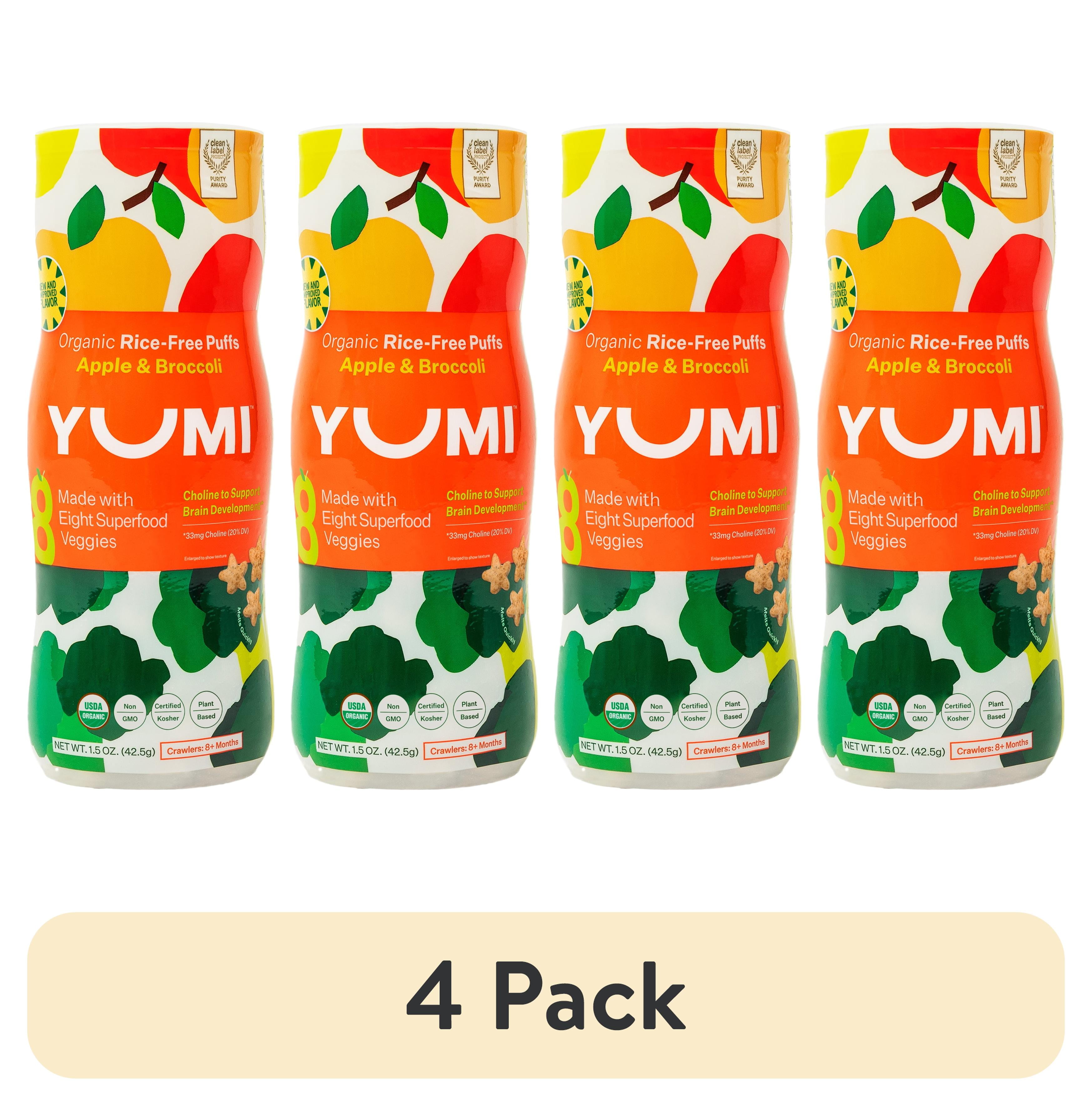 (4 pack) YUMI Organic Stage 3 Apple & Broccoli Puffs, 1.5 oz