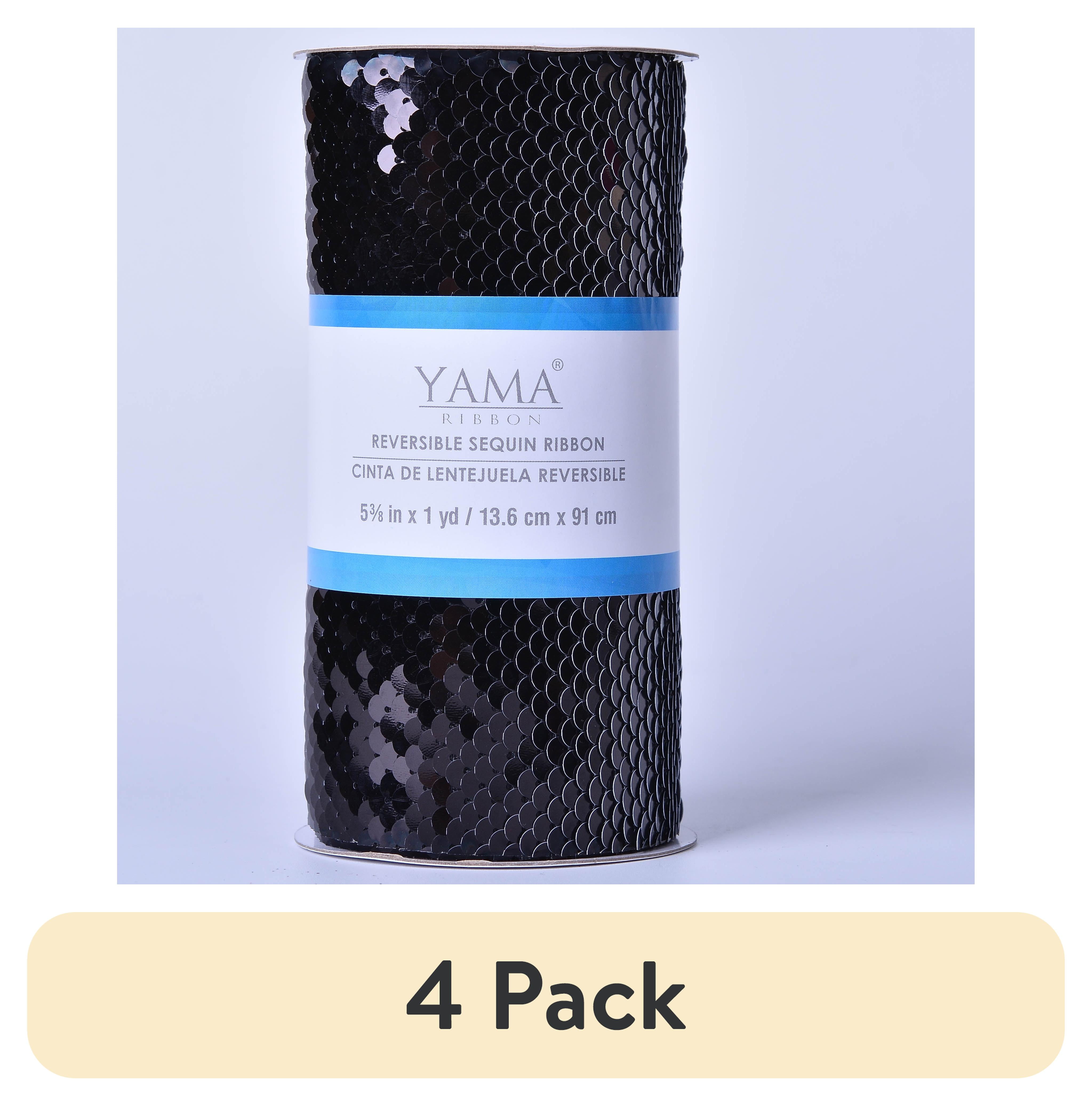 (4 pack) Yama Ribbon, 5-3/8inch Reverse Sequin Ribbon Black/White