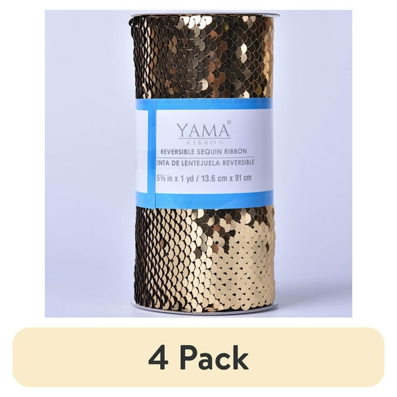 (4 pack) Yama Ribbon, 5-3/8inch Reverse Sequin Ribbon Gold/Black, 3 feet