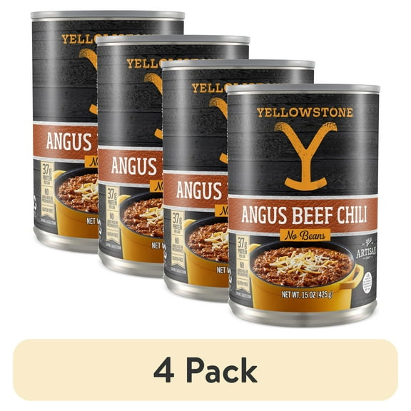 (4 pack) Yellowstone Angus Beef No Beans Chili, 15 oz. Can Savory